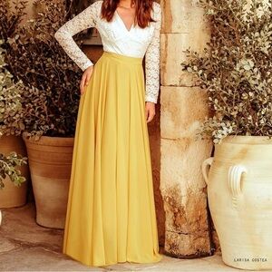 CHIC WISH TIMELESS CHIFFON PROM MAXI SKIRT, MUSTARD YELLOW SIZE XS